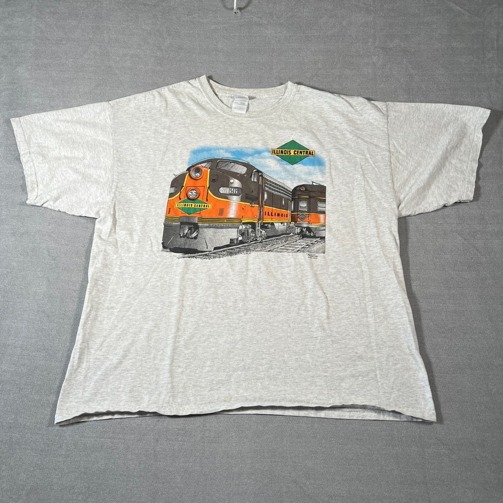 Gildan Illinois Central Train Graphic Ultra Cotton T-Shirt Mens 2XL Gray